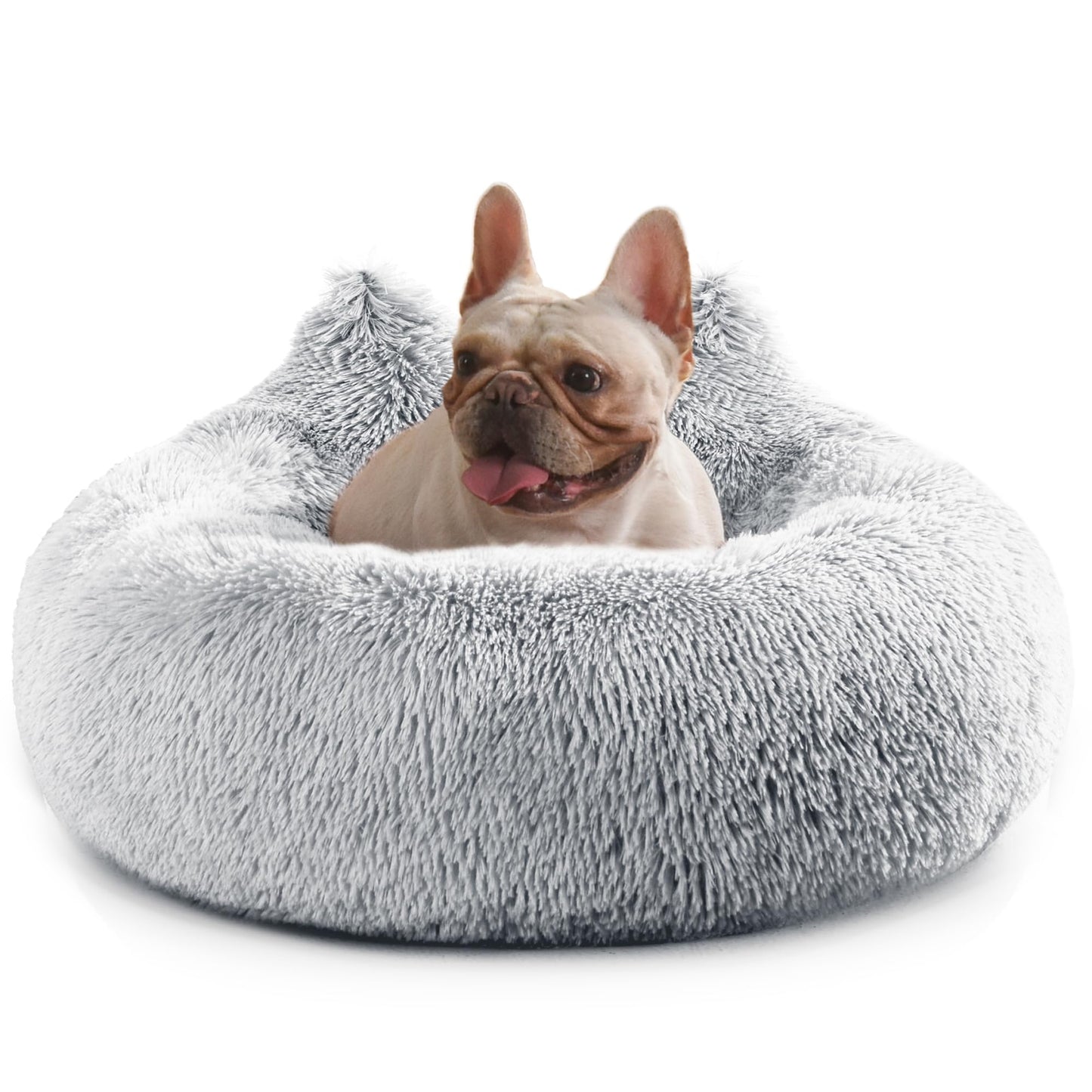 Calming Anti-Anxiety Donut Dog Bed — Washable Plush Cuddler for Small Dogs & Cats (Up to 35 lbs)