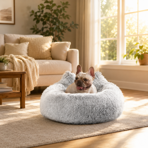 Calming Anti-Anxiety Donut Dog Bed — Washable Plush Cuddler for Small Dogs & Cats (Up to 35 lbs)